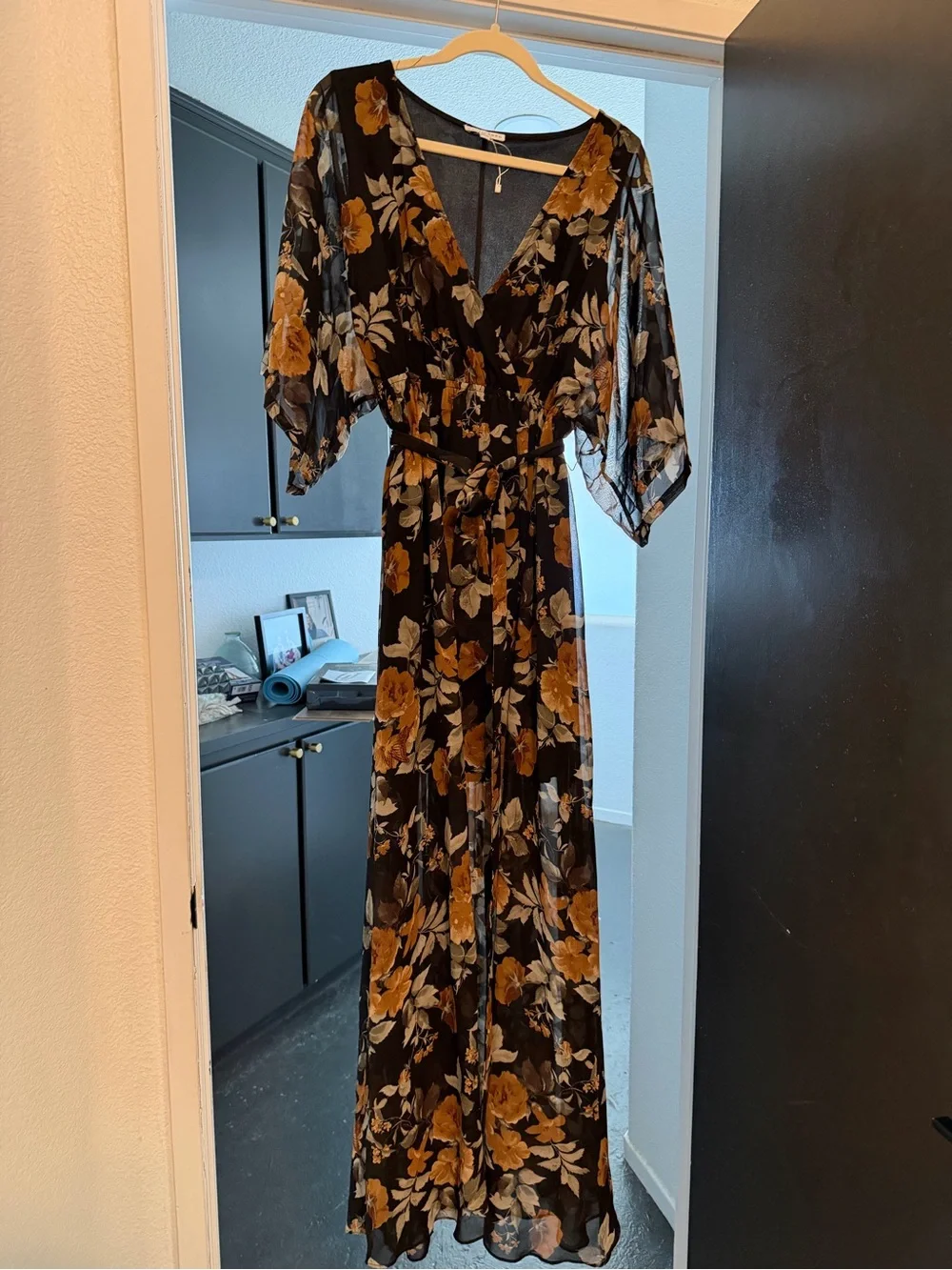 Black Floral Wrap Maxi Dress - Elegant Everyday - Picture 6 of 6